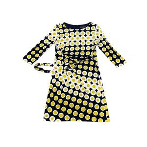 Jessica Howard Navy Yellow Polka Dot Geometric Dress Size 10P Petite
